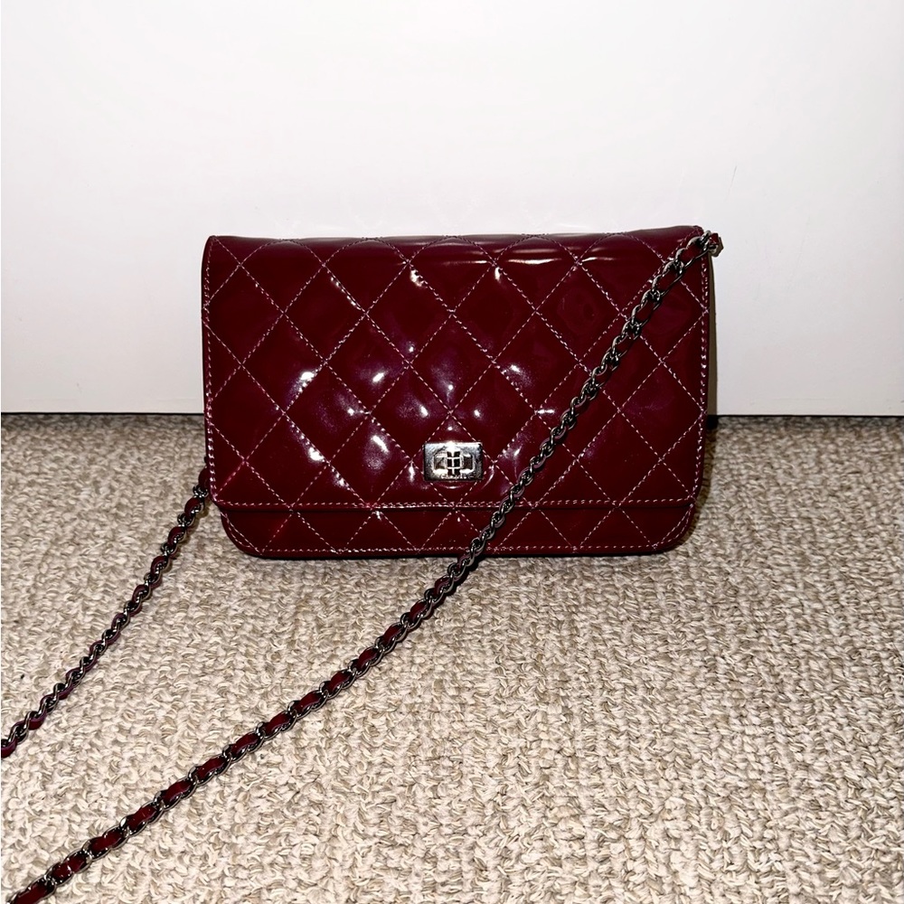 Chanel 2.55 Reissue WOC Burgundy Dark Red Leather Crossbody Bag Wallet on Chain